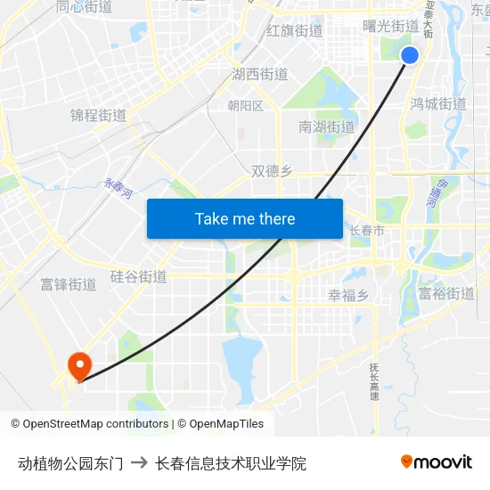 动植物公园东门 to 长春信息技术职业学院 map