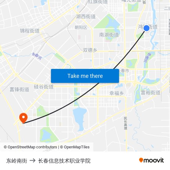 东岭南街 to 长春信息技术职业学院 map