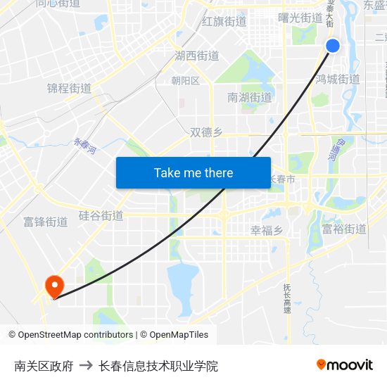 南关区政府 to 长春信息技术职业学院 map
