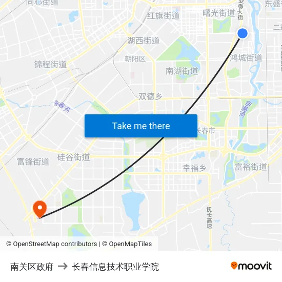南关区政府 to 长春信息技术职业学院 map