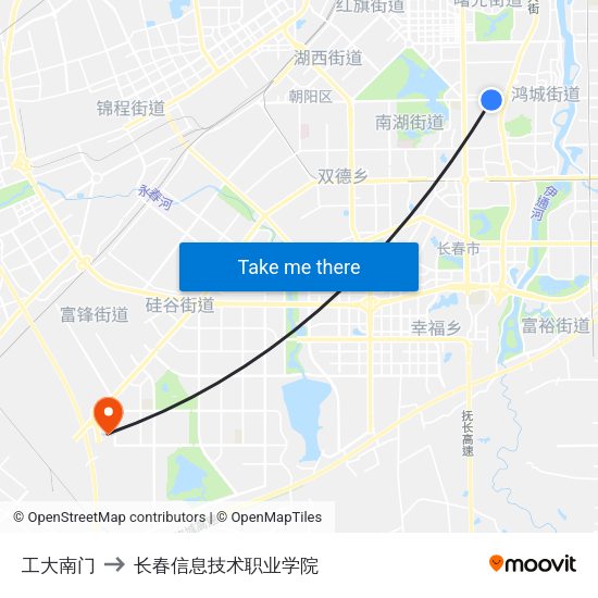 工大南门 to 长春信息技术职业学院 map