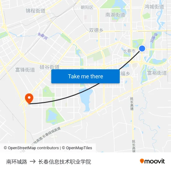 南环城路 to 长春信息技术职业学院 map