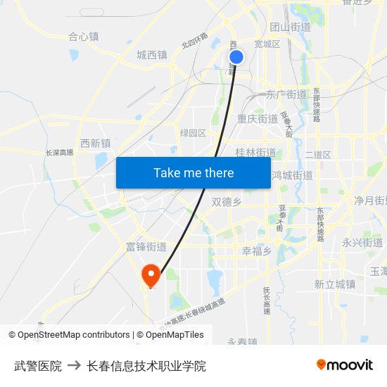 武警医院 to 长春信息技术职业学院 map