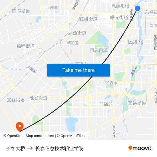 长春大桥 to 长春信息技术职业学院 map