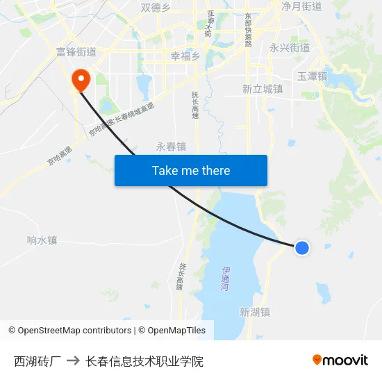 西湖砖厂 to 长春信息技术职业学院 map