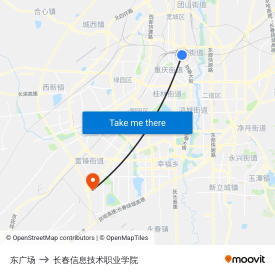 东广场 to 长春信息技术职业学院 map