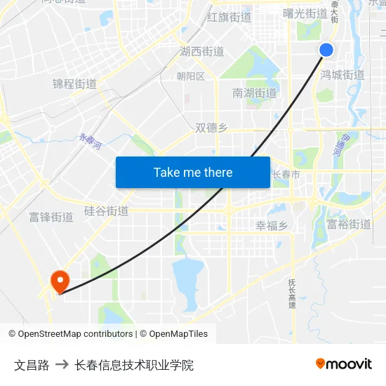 文昌路 to 长春信息技术职业学院 map
