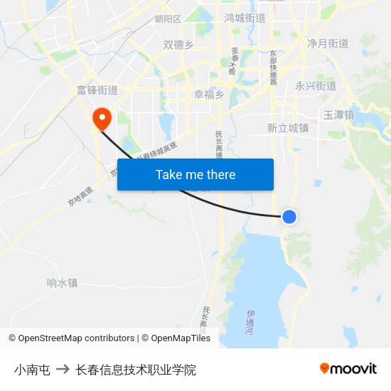 小南屯 to 长春信息技术职业学院 map
