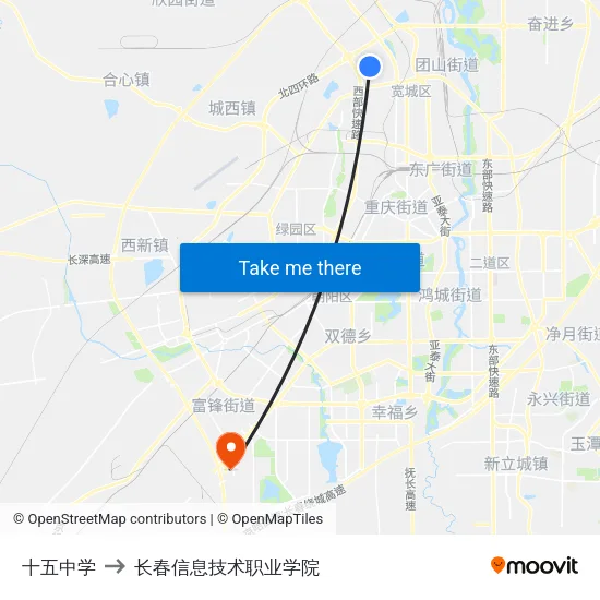 十五中学 to 长春信息技术职业学院 map
