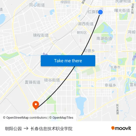 朝阳公园 to 长春信息技术职业学院 map