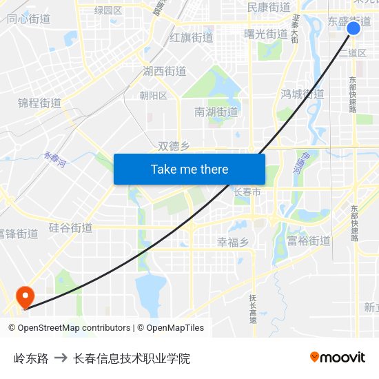 岭东路 to 长春信息技术职业学院 map