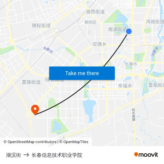湖滨街 to 长春信息技术职业学院 map