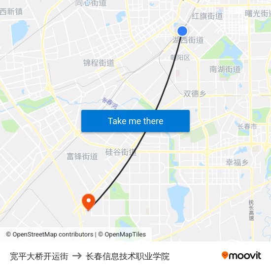 宽平大桥开运街 to 长春信息技术职业学院 map