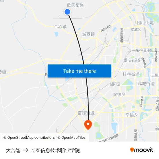 大合隆 to 长春信息技术职业学院 map