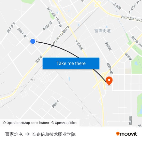 曹家炉屯 to 长春信息技术职业学院 map