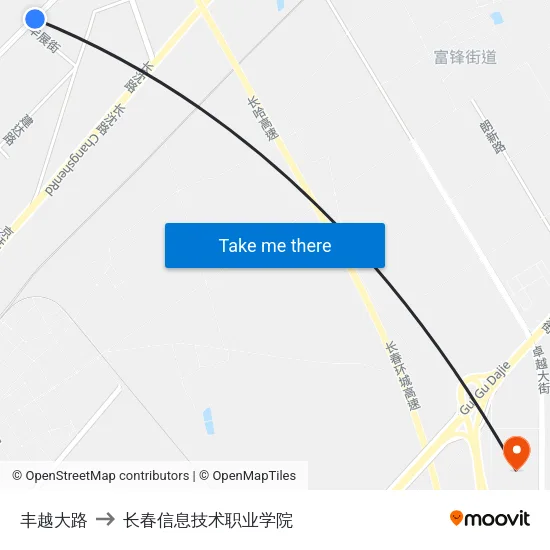 丰越大路 to 长春信息技术职业学院 map