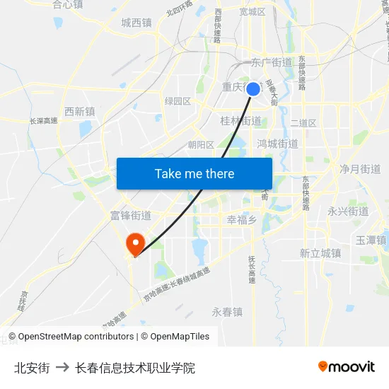 北安街 to 长春信息技术职业学院 map