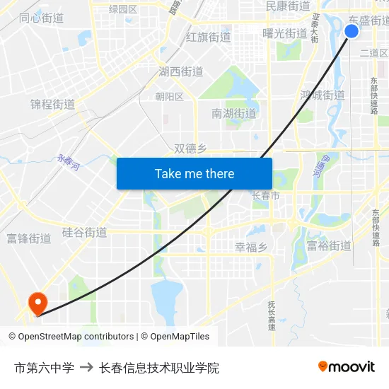 市第六中学 to 长春信息技术职业学院 map