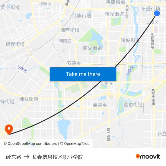 岭东路 to 长春信息技术职业学院 map