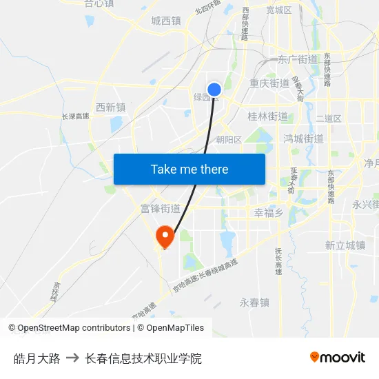 皓月大路 to 长春信息技术职业学院 map