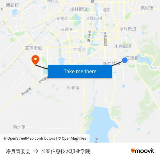 净月管委会 to 长春信息技术职业学院 map