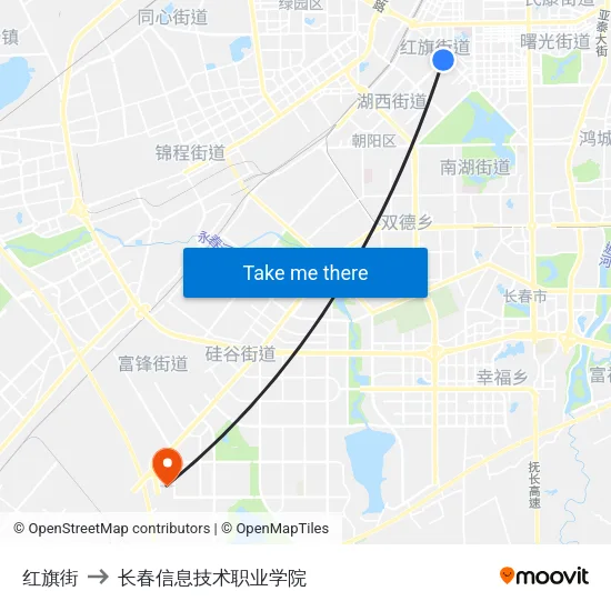 红旗街 to 长春信息技术职业学院 map
