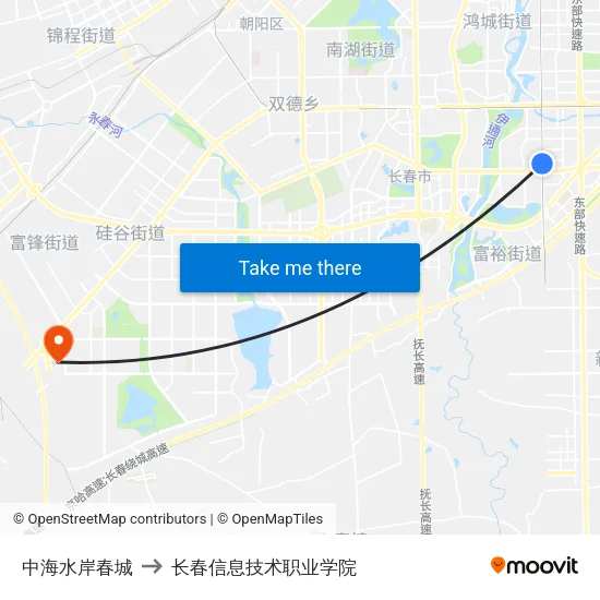 中海水岸春城 to 长春信息技术职业学院 map