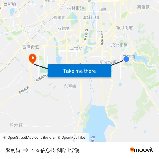 紫荆街 to 长春信息技术职业学院 map