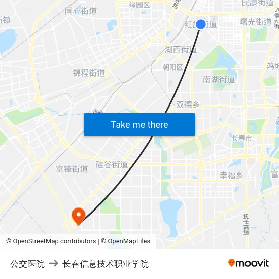 公交医院 to 长春信息技术职业学院 map