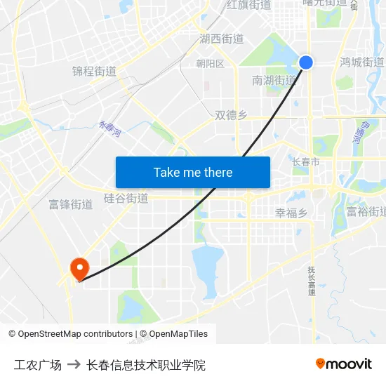 工农广场 to 长春信息技术职业学院 map