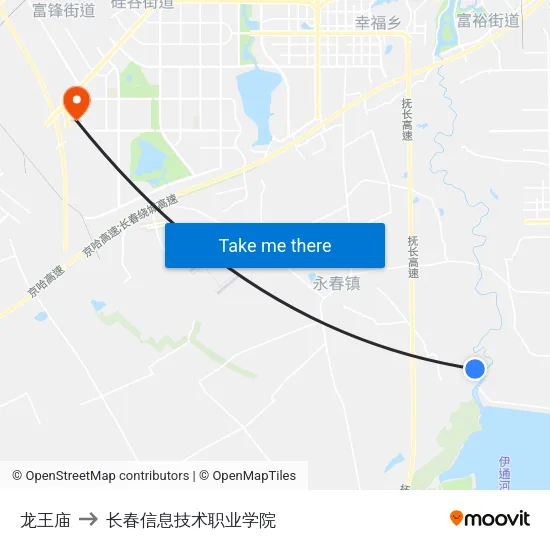 龙王庙 to 长春信息技术职业学院 map