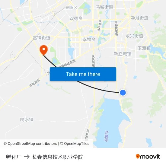 孵化厂 to 长春信息技术职业学院 map