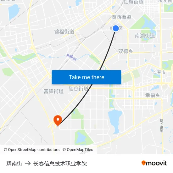 辉南街 to 长春信息技术职业学院 map
