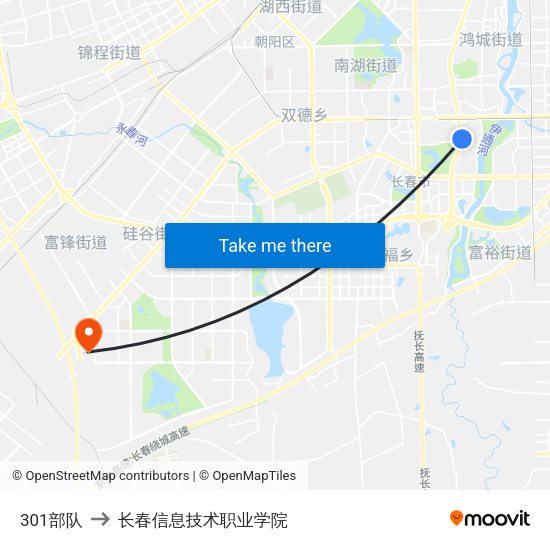 301部队 to 长春信息技术职业学院 map