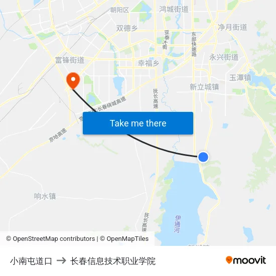 小南屯道口 to 长春信息技术职业学院 map