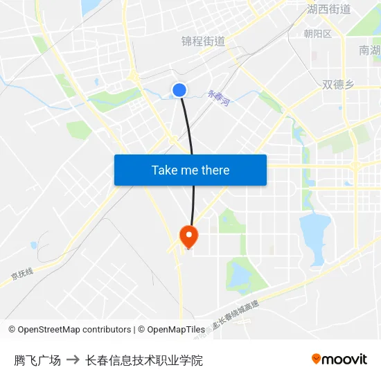 腾飞广场 to 长春信息技术职业学院 map