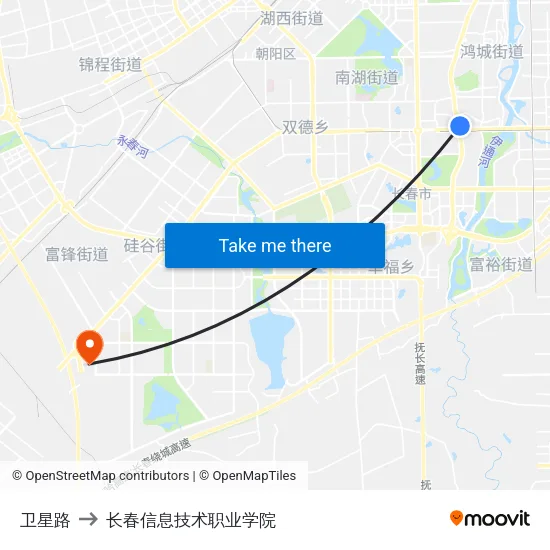 卫星路 to 长春信息技术职业学院 map
