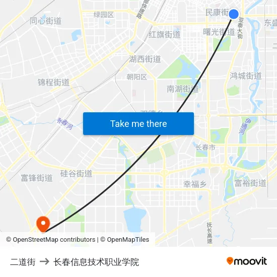 二道街 to 长春信息技术职业学院 map