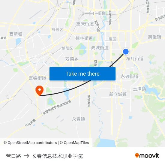 营口路 to 长春信息技术职业学院 map