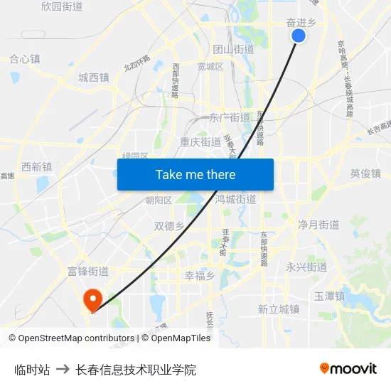 临时站 to 长春信息技术职业学院 map
