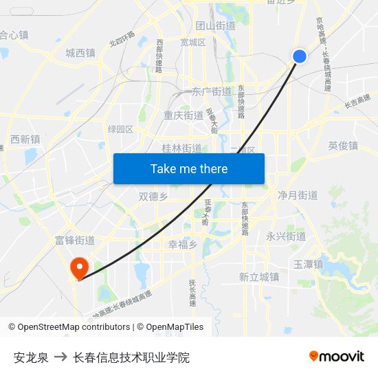 安龙泉 to 长春信息技术职业学院 map