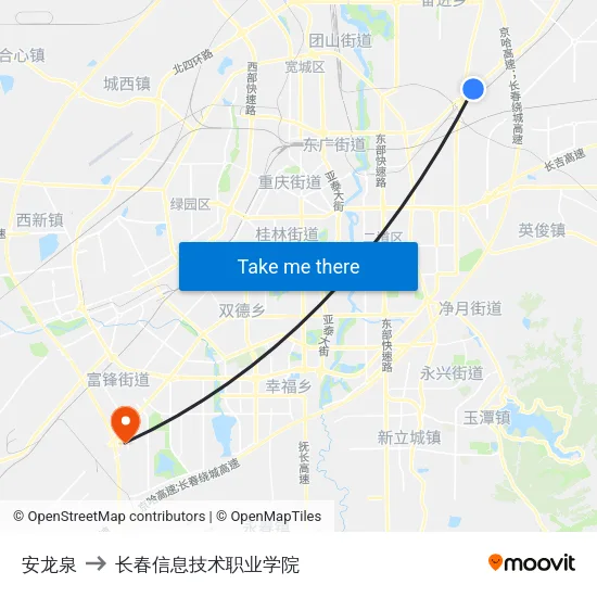 安龙泉 to 长春信息技术职业学院 map