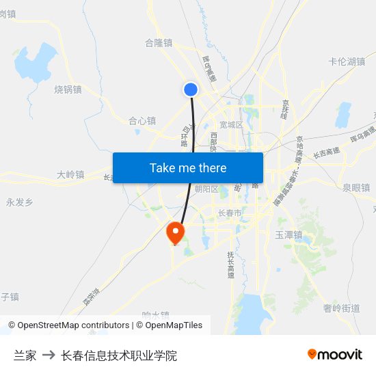 兰家 to 长春信息技术职业学院 map