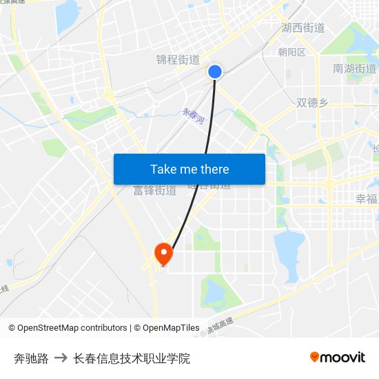 奔驰路 to 长春信息技术职业学院 map