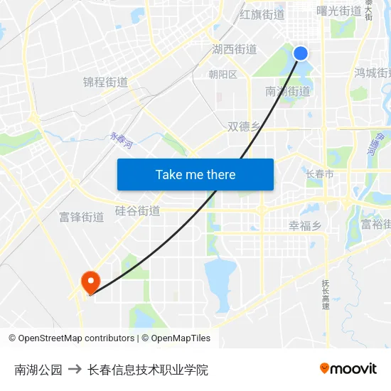 南湖公园 to 长春信息技术职业学院 map