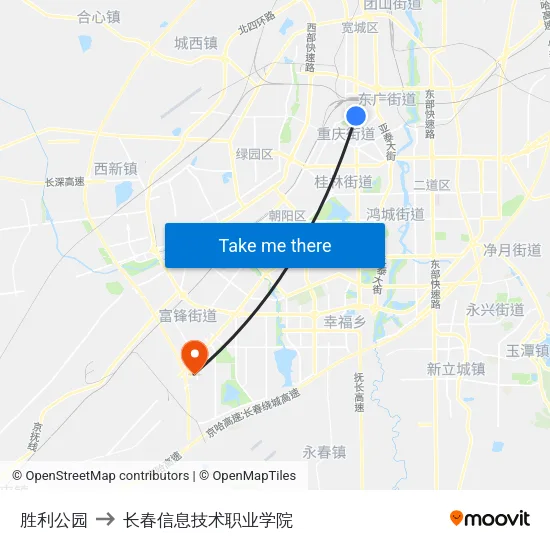 胜利公园 to 长春信息技术职业学院 map