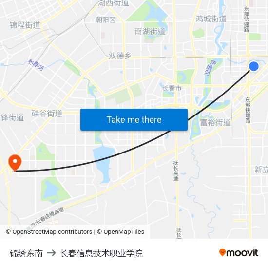 锦绣东南 to 长春信息技术职业学院 map