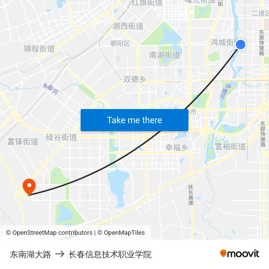东南湖大路 to 长春信息技术职业学院 map