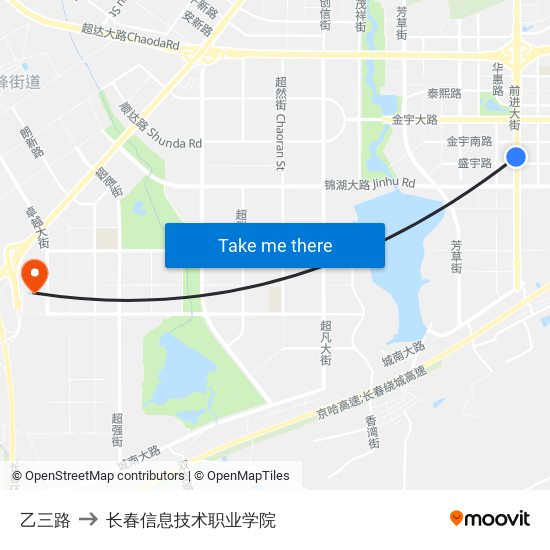 乙三路 to 长春信息技术职业学院 map