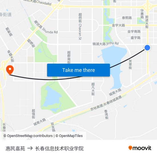 惠民嘉苑 to 长春信息技术职业学院 map